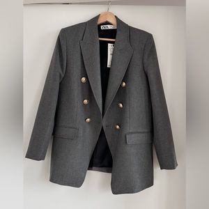Zara Double Breasted Blazer - charcoal grey with gold buttons - large